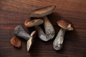 Birch mushrooms on a wooden board