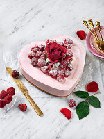 Cheesecake with raspberries for Valentines day