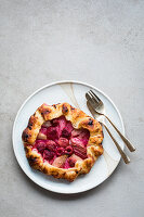 French galette with rhubarb and raspberries