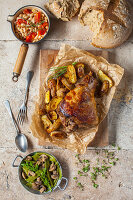 Leg of lamb with potatoes cooked in parchment paper