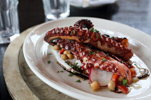 Seared octopus with chickpea salad
