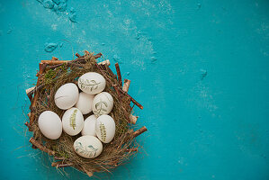 Painted Easter eggs in an Easter basket