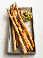 Puff pastry twist with chia seed and pesto