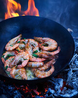 BBQ King prawns in wok