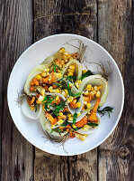 Steamed vegetables with chanterelle mushrooms and tarragon