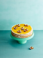 A bee cake (apricot and passion fruit cake)