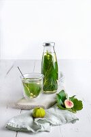 Homemade fig leaf tea with an insulated glass