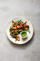 Asparagus and lentil salad with strawberry and a herb dressing