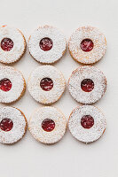 Linzer cookies with strawberry jam