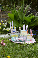 Bars of chocolate decorated to look like Easter bunnies