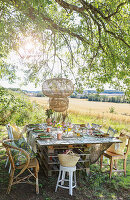 Table set in garden