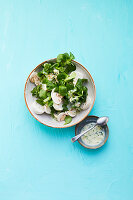 Lamb's lettuce with goat cheese and raw mushrooms