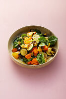 Roasted vegetables with fresh spinach
