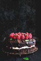 Chocolate raspberry cake with sour cream frosting