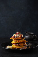 Pumpkin pancakes with banana and pecans