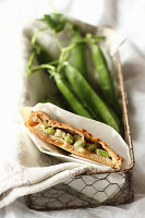 Focaccia with broad beans and pecorino cheese