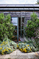 Wooden summerhouse with French doors