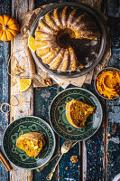 Pumpkin babka with oranges cinnamon apples halzenuts and icing