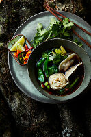 Wild duck pho with wan tan of wild duck leg confit