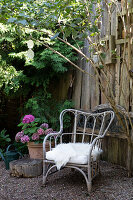 Charming seating area with hydrangea in the garden