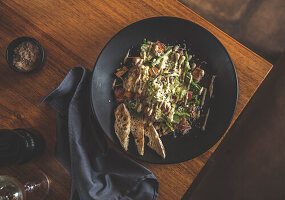 Caesar Salad with Croutons, Pork cheek, cos lettuce