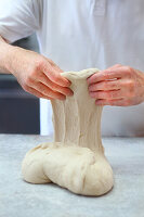 Stretching and folding bread dough