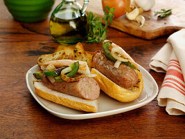 Mild Italian Sausage with grilled onionand green peppers on a bun
