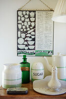 Green and white kitchen utensils