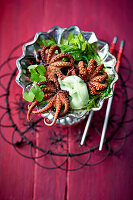 Black octopus, wakame salad, and wasabi mayonnaise