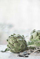 Artichokes with scissors and string