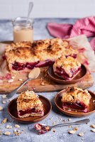 Crumble cake with plum filling and peanut butter