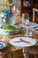 Rustic dining table with artistic table set
