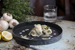 Celeriac noodles with lemon and herb sauce