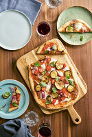 Family Pinsa (Flatbread) with grilled vegetables and buffalo mozzarella cheese
