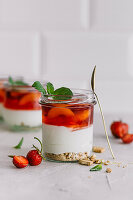 No-bake cheesecake in a glass with fruit
