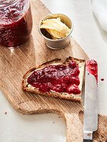 Raspberry jam on bread
