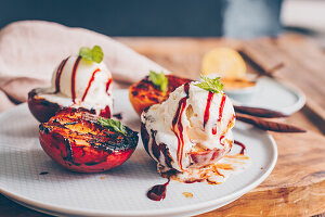 Grilled nectarine with vanilla ice cream