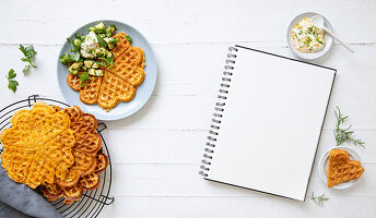 Spicy waffles with almonds and curd cheese
