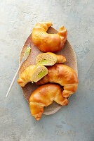 Sugar-free croissants filled with pistachio pudding