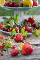 Strawberries on an etagere as summer table decoration