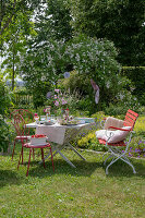 Set table for summer party in the garden