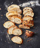 Various baguettes cut into slices
