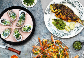 Three assorted seafood dishes
