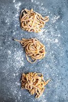 Homemade fettuccine pasta made with organic flour