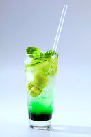 Cocktail with basil, kiwi, cucumber