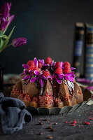 Chocolate espresso cake with raspberry cheesecake filling