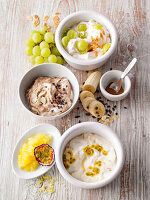 Different fillings for sponge cake - curd mousse, cappuccino filling, exotic fruit filling