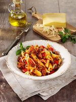 Penne with meat and tomato sauce
