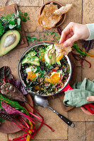 Chard baked eggs with avocado