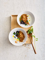 Roasted muesli with buttermilk and prunes